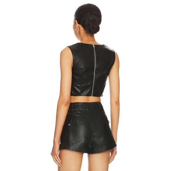 superdown Ezra Faux Leather Top in Black Small New Womens Vegan Tank - Picture 2 of 9